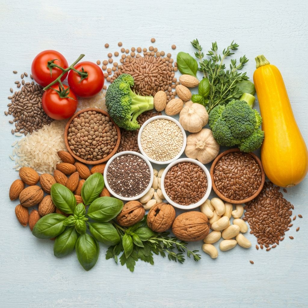 Diverse plant foods showing nutritional variety